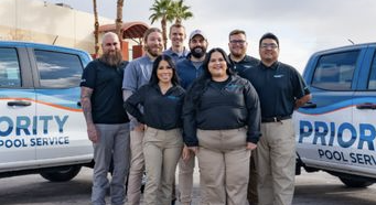 Priority Pool Service team in front of service trucks