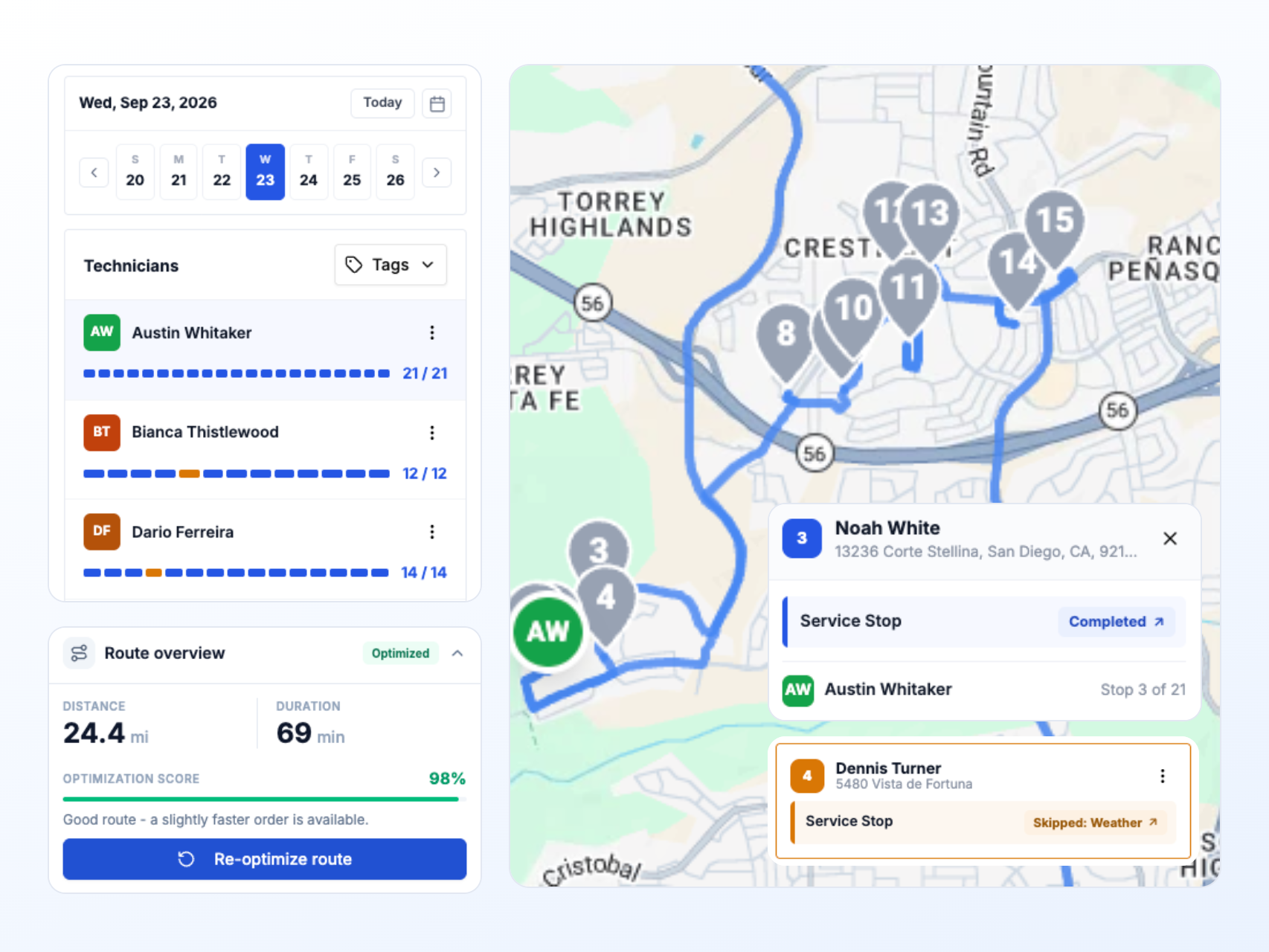 Splash Job & Route management dashboard preview